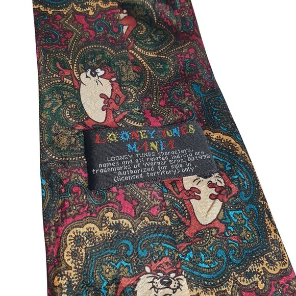 Vintage Looney Tunes Mania Taz Designer Necktie Floral Cartoon Collectable - Picture 4 of 5